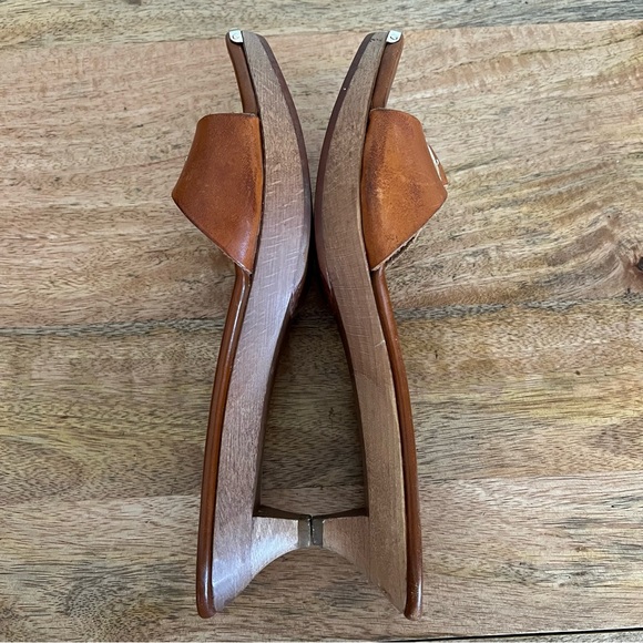 Yves Saint Laurent Rive Gauche Caliente wooden kitten heel sandals brown leather - Picture 7 of 16